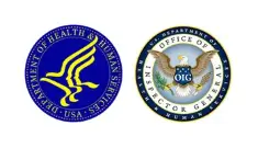 Two different logos of the department of health and human services.